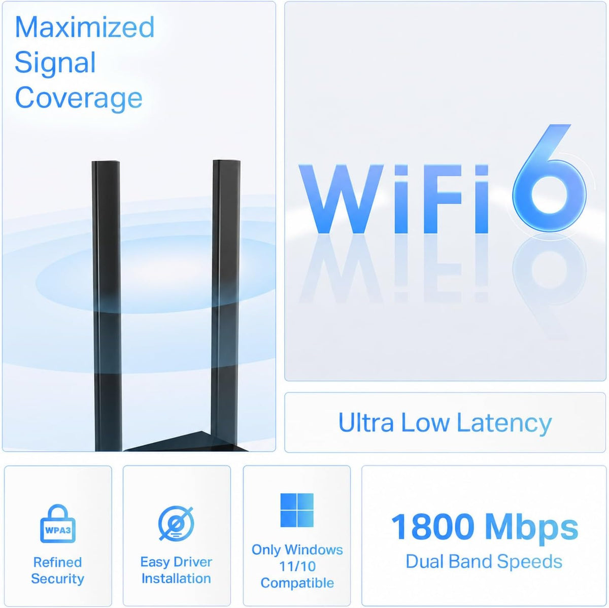 TP-Link Adaptador USB WiFi 6 para PC de escritorio, antena WiFi de doble