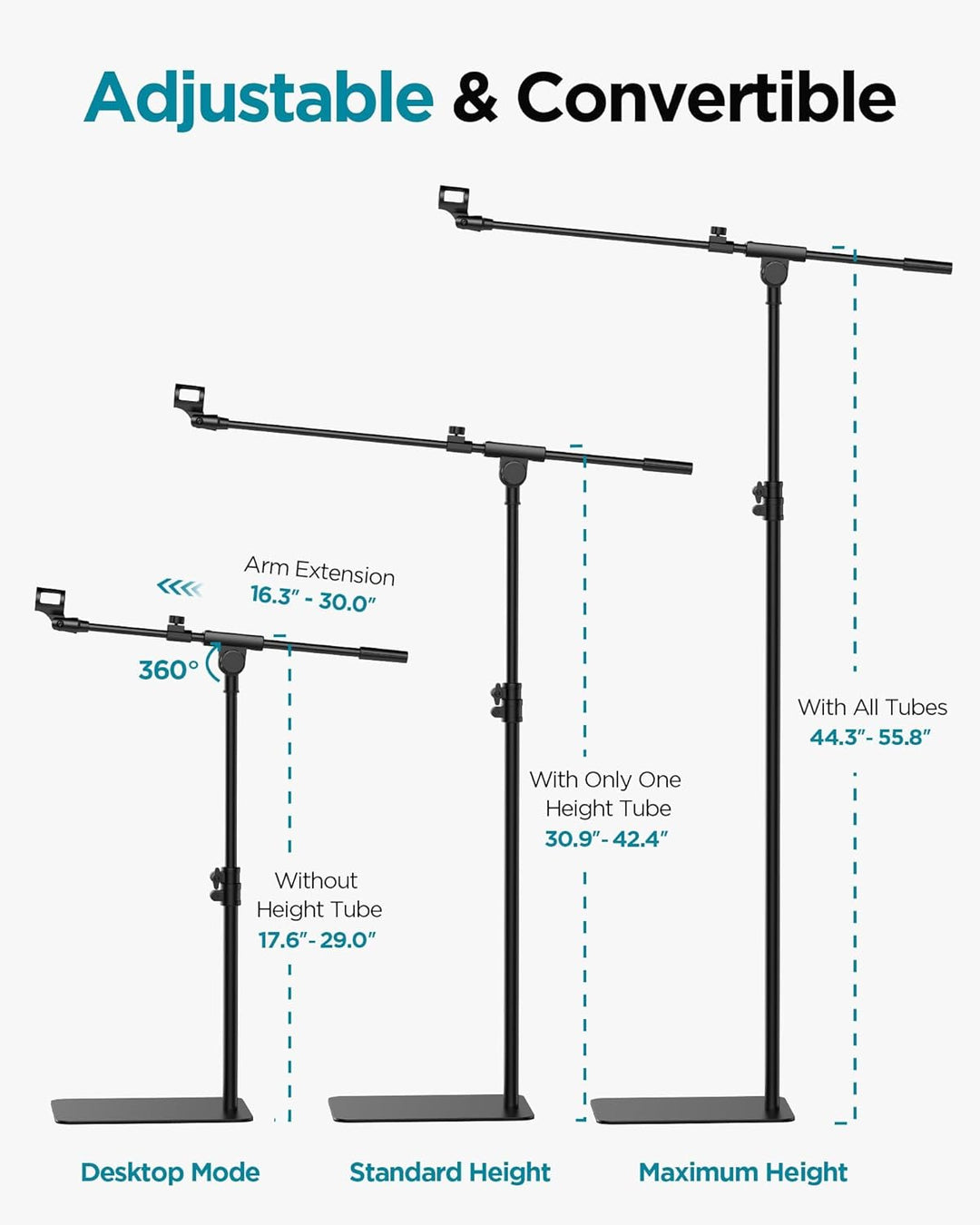 InnoGear Soporte de micrófono de piso, brazo de brazo de brazo de a...