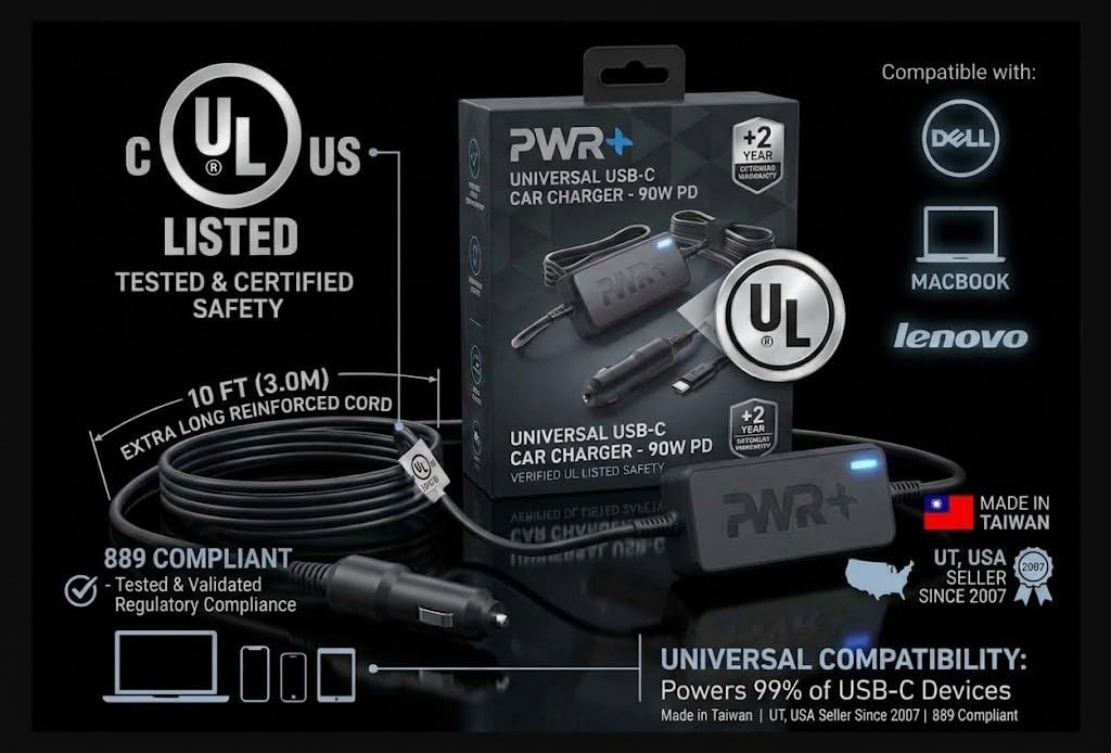 Adaptador de corriente para cargador de auto para laptop USB-C: para Dell Latitude Precision XPS Lenovo Yoga Thinkpad MacBook Pro Air LG Gram Razer Blade Stealth Chromebook Pixel Acer Asus Steam Deck