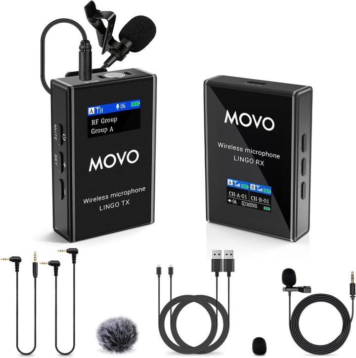 Movo Lingo - Sistema de micrófono inalámbrico UHF de 48 canales par...