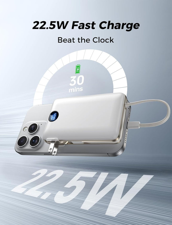 Sucrosey Banco de energía de 50,000 mAh con cable USB-C integrado y...