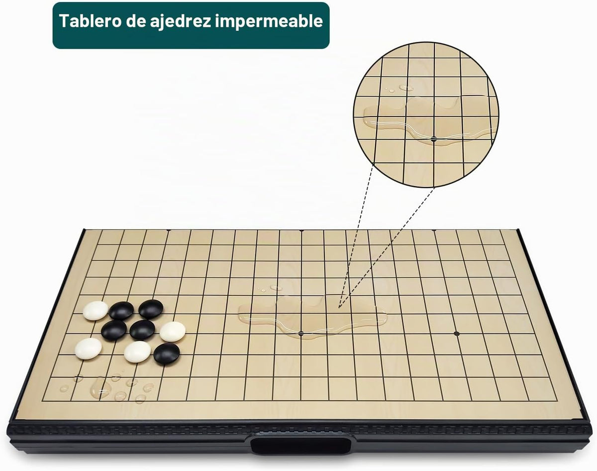 Magnetic Go Juego de juego de 14.36 pulgadas, tablero plegable de 19 × 19, ideal para profesionales, principiantes, niños y adultos (Weiqi) Juego de mesa portátil de estrategia de viaje