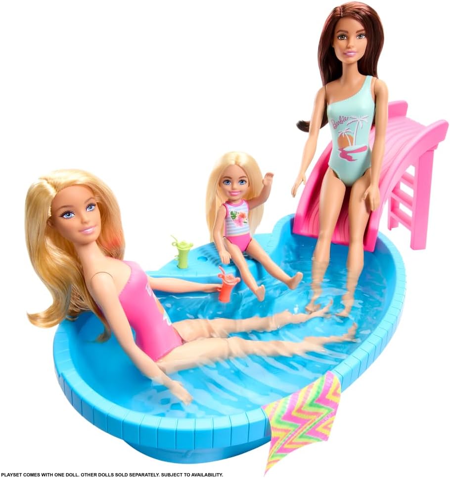 Muñeca Barbie y set de juego con piscina, rubia en traje de baño de...