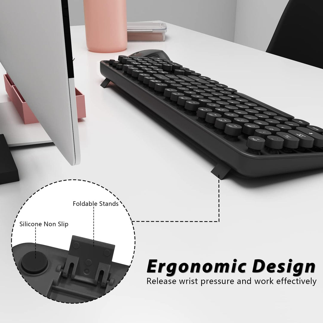 Combo de teclado y mouse inalámbricos, bonito teclado retro de tama...
