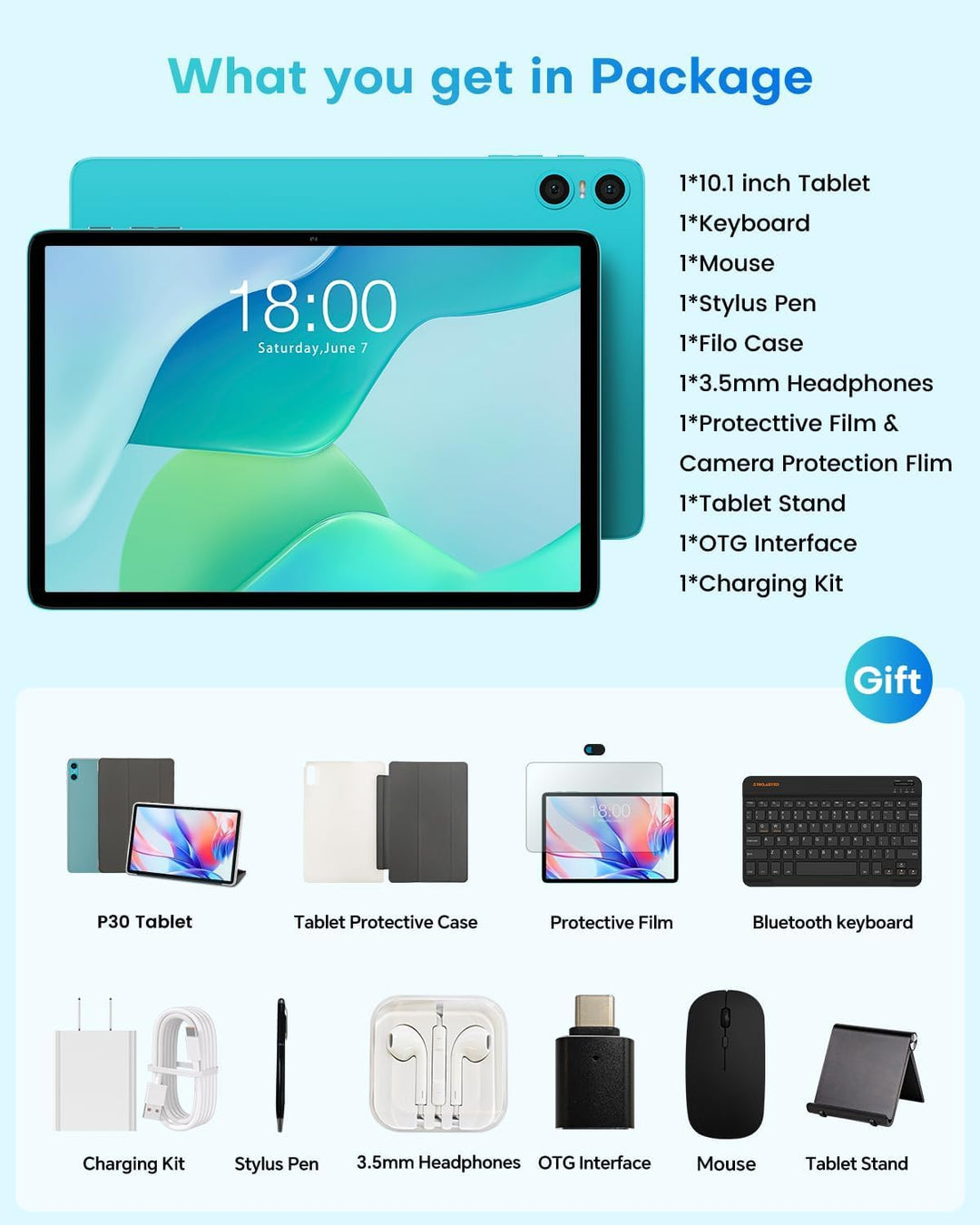 TECLAST Tablet Android 2026 de 10 pulgadas, P33Case Android 15 Tabl...