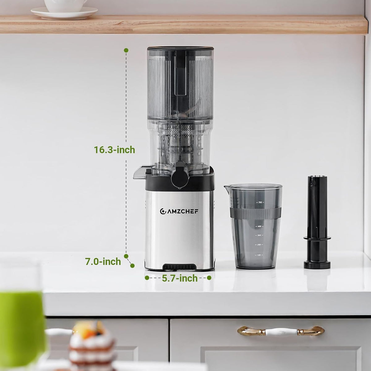 AMZCHEF Exprimidor de prensa en frío, Juicer lento de autoalimentación de