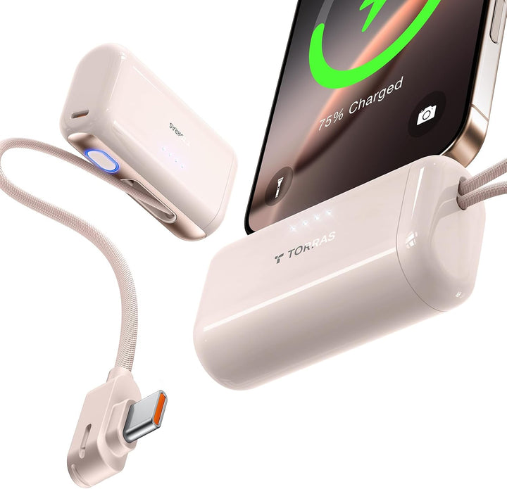 TORRAS Cargador portátil 2-en-1 para iPhone 16, banco de energía mi...