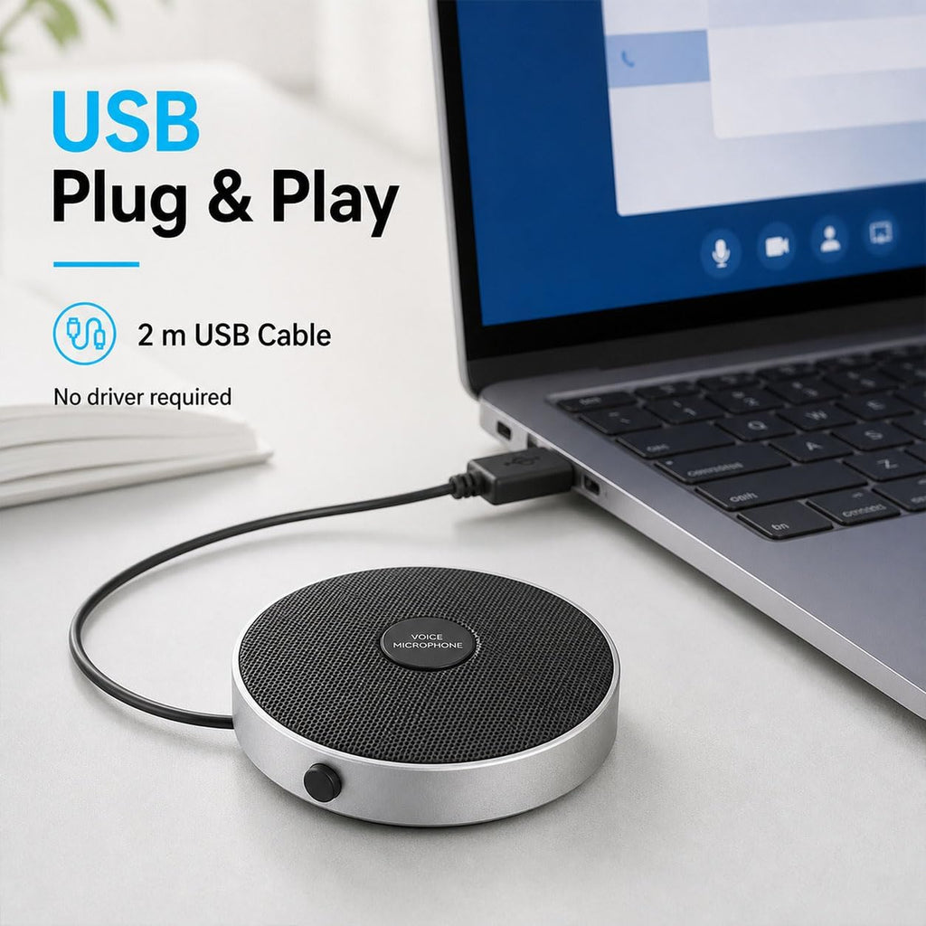 Micrófono de computadora de 360° para escritorio, micrófono de PC de conferencia USB, tecnología de cancelación de ruido, grabación, Skype, clase en línea, informador de corte, plug & play