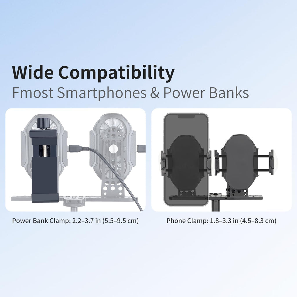 Abrazadera universal para teléfono dual con refrigeradores semiconductores, clip de banco de energía y cómodo trípode de agarre manual para transmisión en vivo extendida de mano o estacionaria
