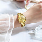 OLEVS Relojes para mujeres de negocios, con diamante, pulsera de acero inoxidable, fecha, impermeable, tono bicolor para mujer