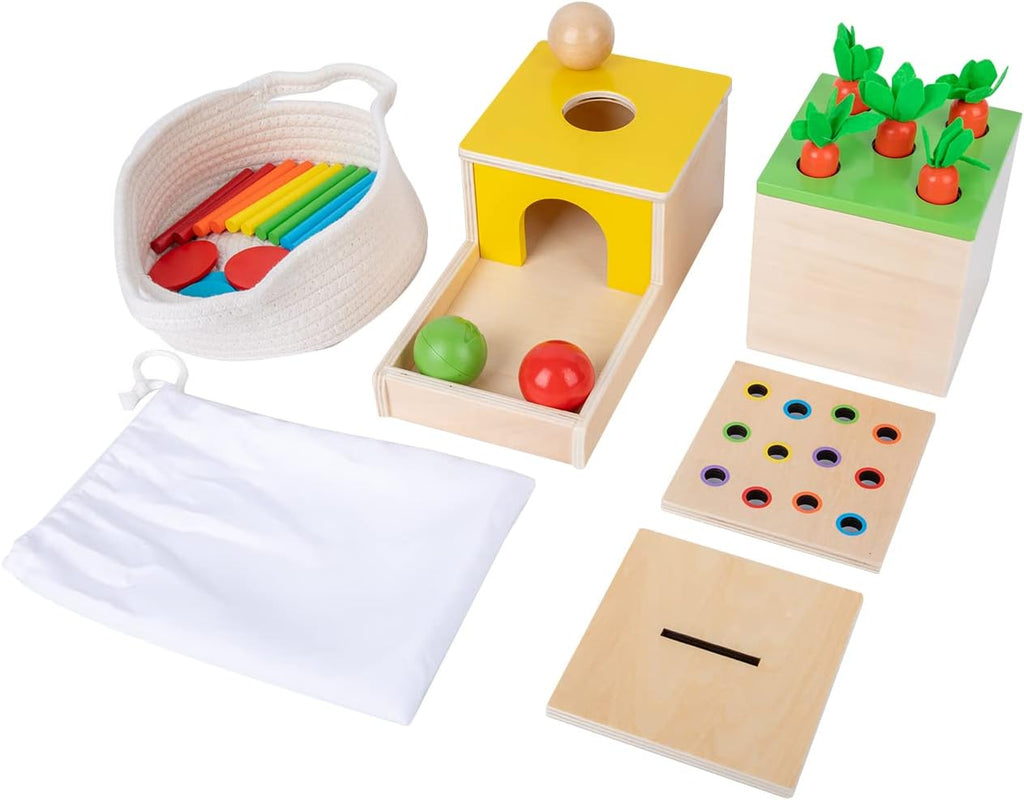 Adena Montessori Kit de Juego de Madera 4 en 1 para Bebés de 6-12 Meses