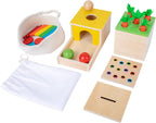 Adena Montessori Kit de Juego de Madera 4 en 1 para Bebés de 6-12 Meses