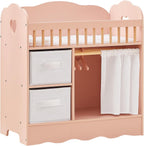 OOOK Cuna de muñeca de bebé, cama de madera para muñecas y cambiador con