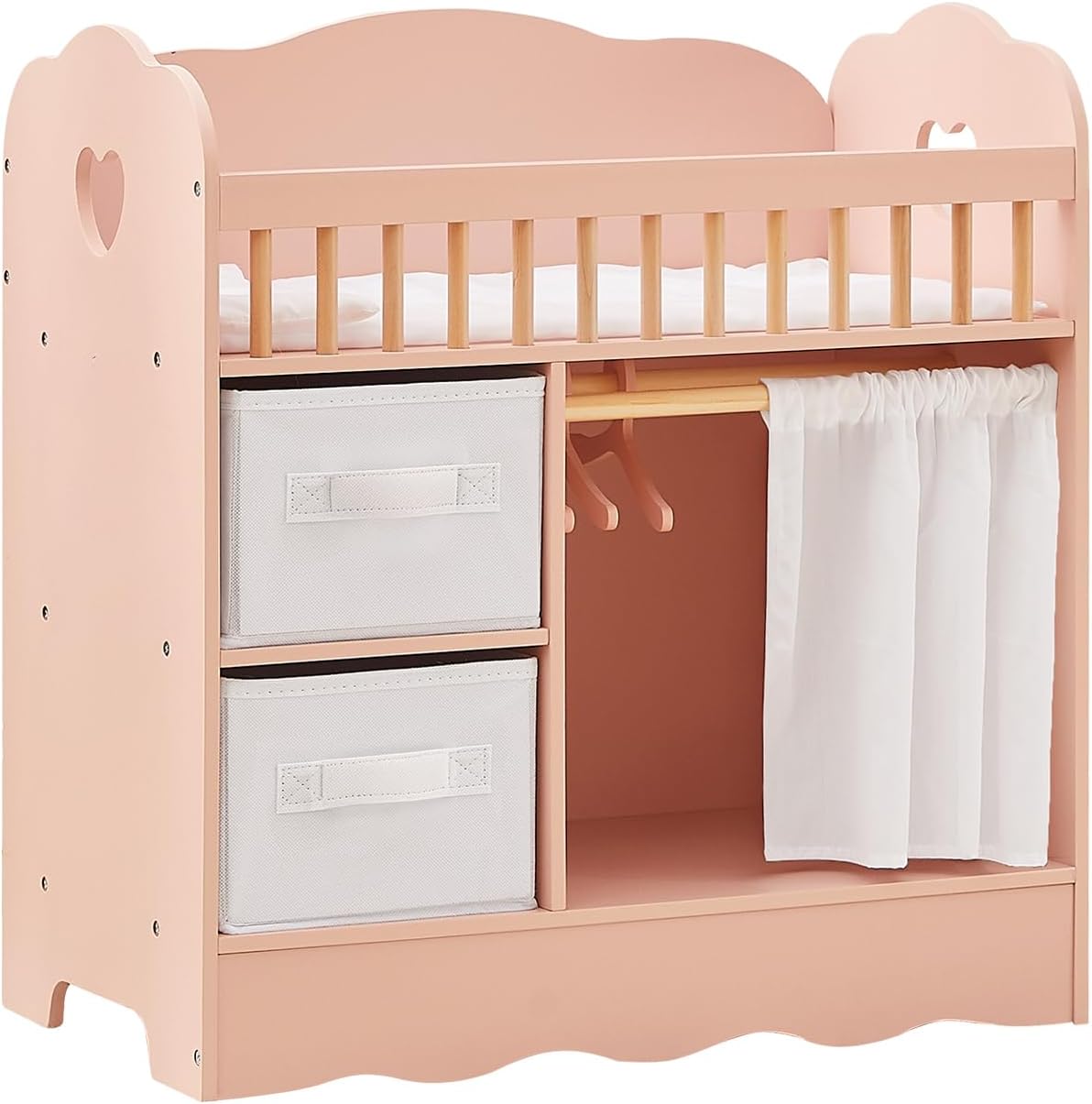 OOOK Cuna de muñeca de bebé, cama de madera para muñecas y cambiador con