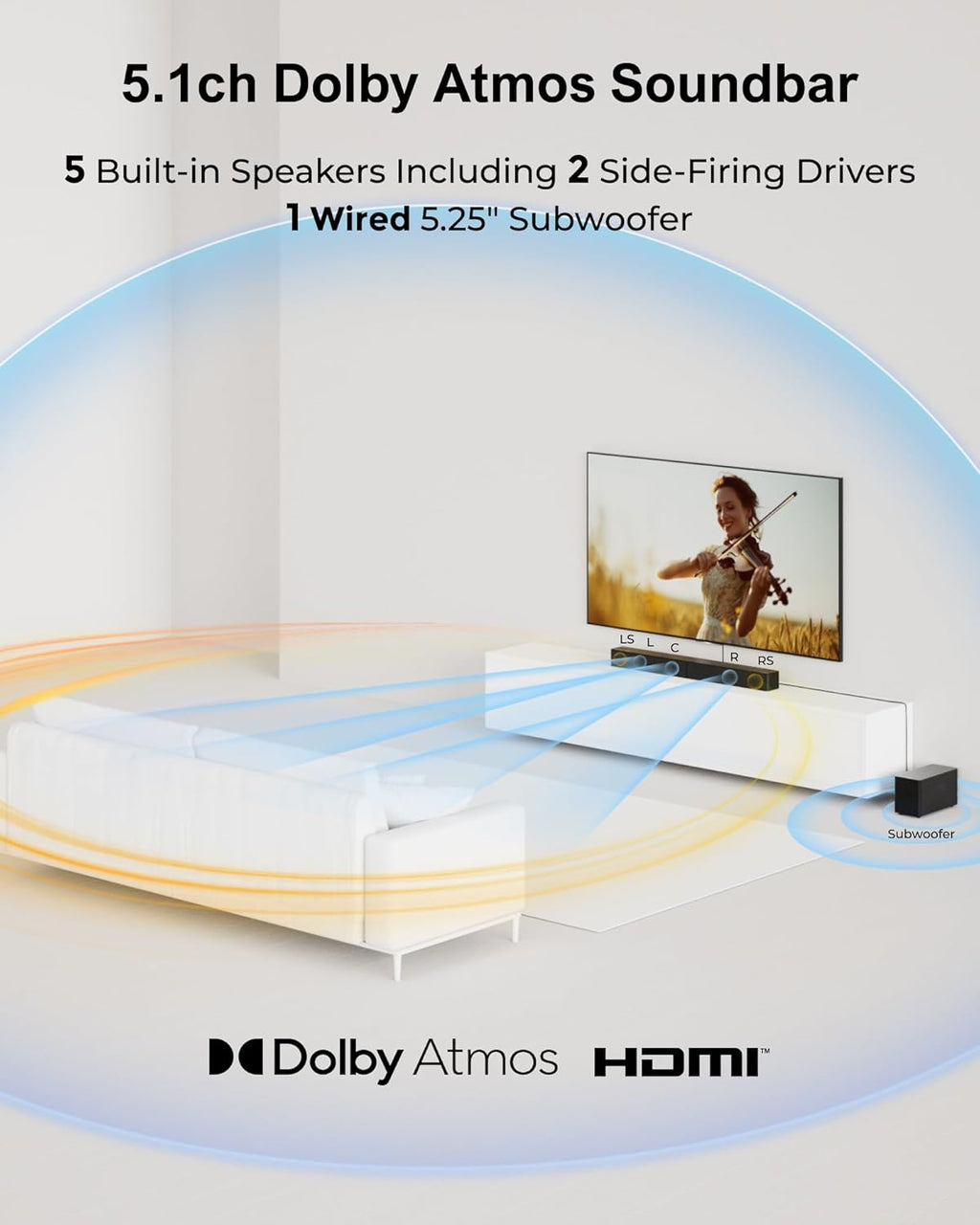 ULTIMEA Sistema de barra de sonido Surround 5.1CH con Dolby Atmos, Poseidon M60
