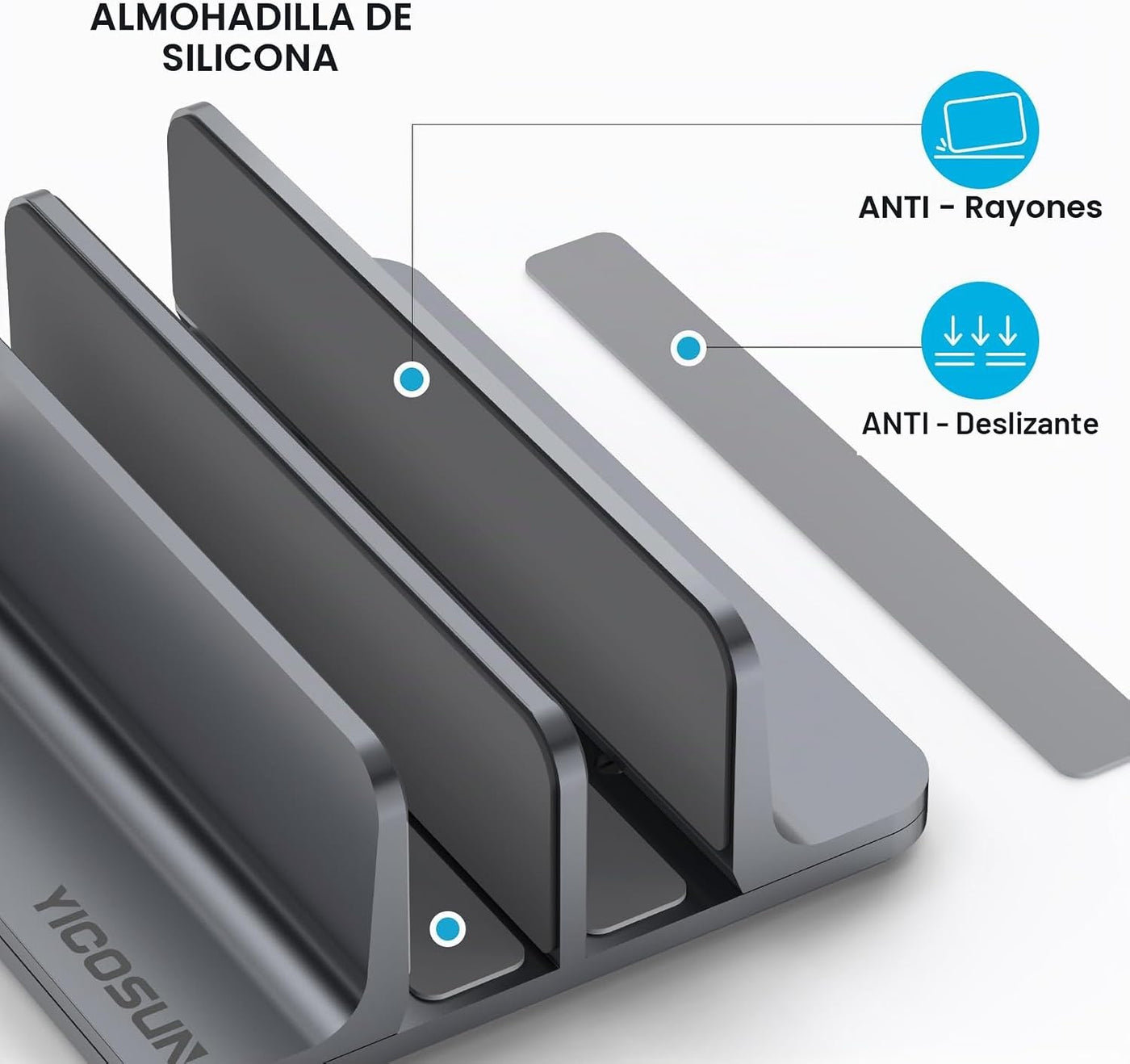YICOSUN Soporte vertical de aluminio de doble ranura para computado...