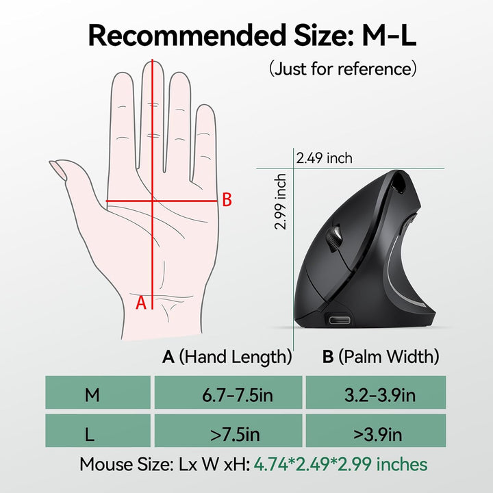 TECKNET Ratón ergonómico, mouse Ergo vertical recargable inalámbric...