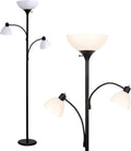 Brightech Sky Dome Lámpara de Piso Doble LED, Torchiere Lámpara de Piso Súper Brillante con 2 Lámparas de Lectura para Salas y Oficinas - Lámpara de Pie Alta Regulable para Lectura en Dormitorio - Poste Alto Negro