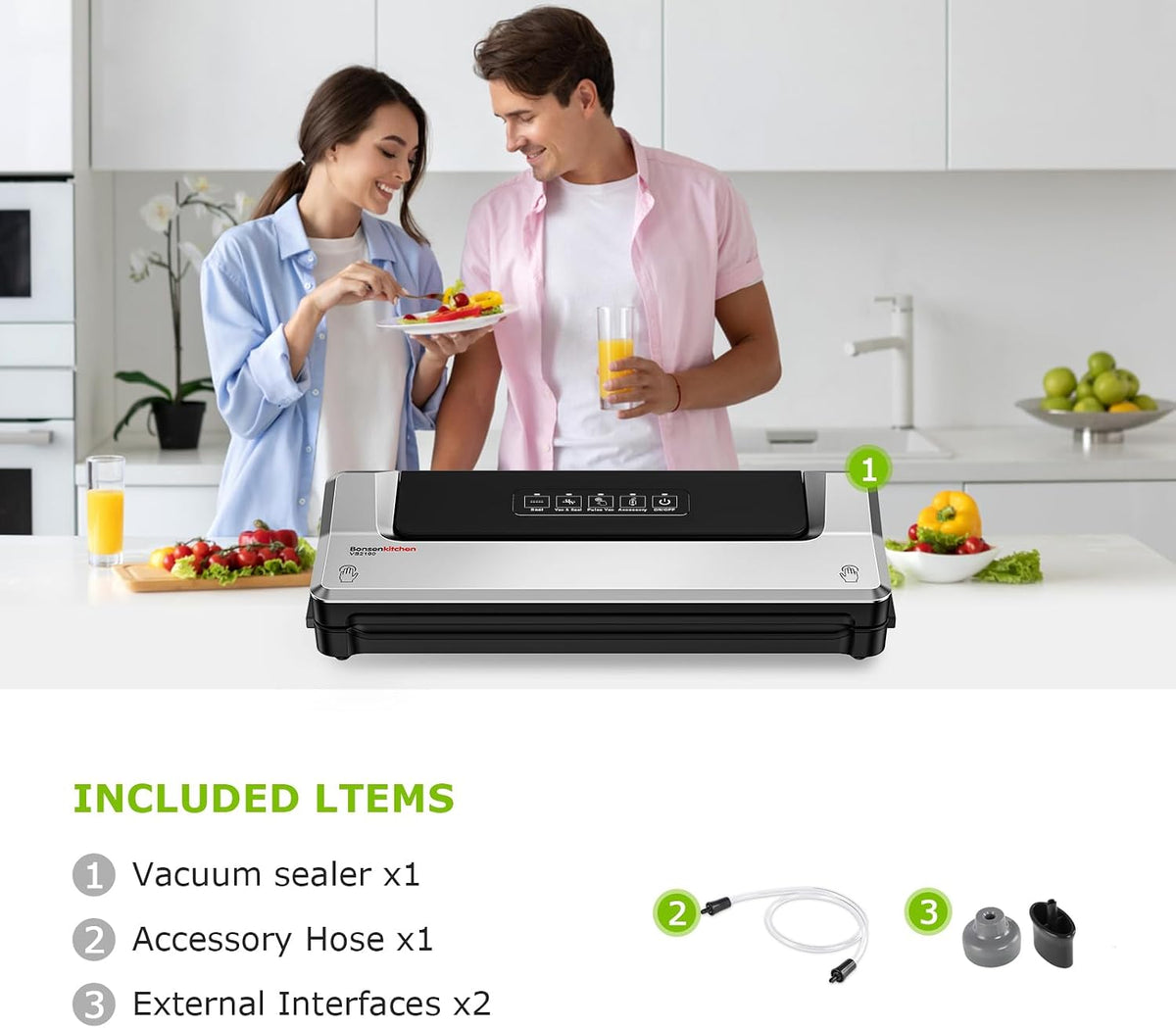Bonsenkitchen - Máquina selladora al vacío, múltiples modos para la