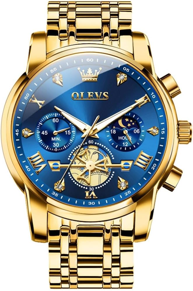OLEVS Relojes para hombre, resistente al agua, de lujo, gran cara, reloj analógico de cuarzo de acero inoxidable, relojes de vestir analógicos para hombre, luminoso, multifuncional, reloj de hombre