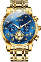 OLEVS Reloj de caballero lujo cronógrafo acero inoxidable pulsera vestimenta impermeable reloj analógico de cuarzo gran esfera luminosa