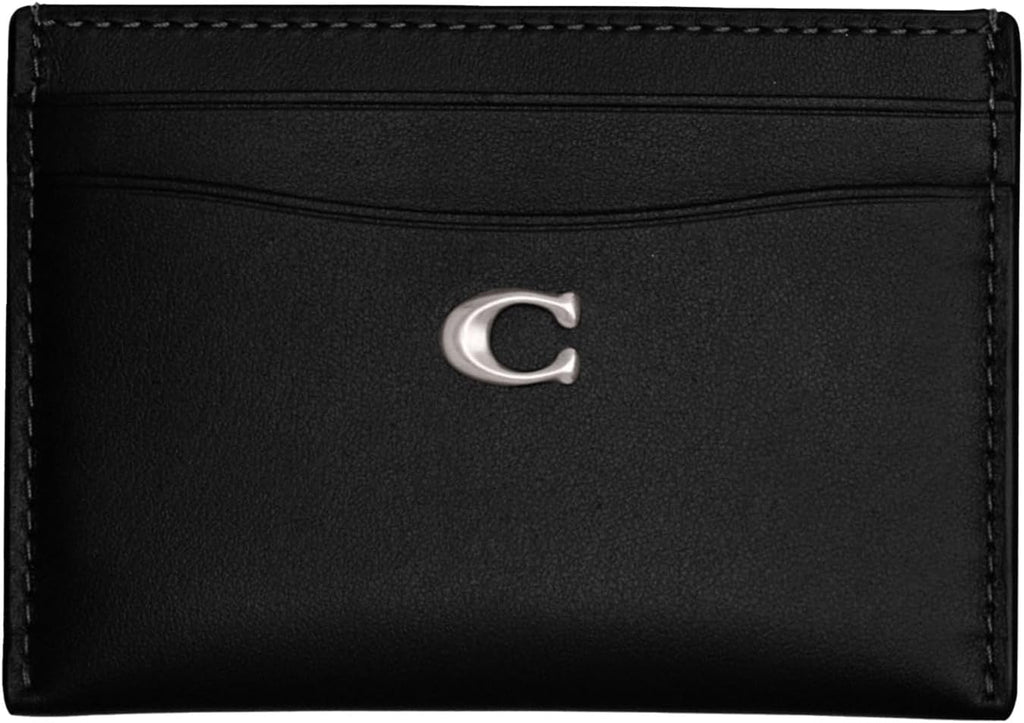 Coach Estuche para tarjetas de cuero refinado para mujer, color negro