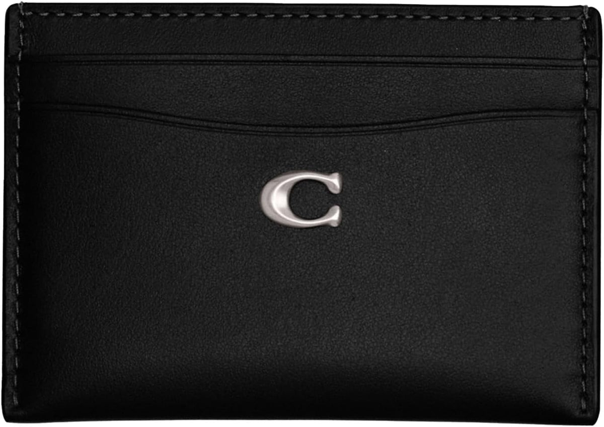 Coach Estuche para tarjetas de cuero refinado para mujer, color negro