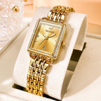 OLEVS Reloj de mujer de oro de acero inoxidable, reloj de cara cuadrada pequeña con decoración de diamantes, reloj de vestir de cuarzo analógico de lujo para mujer, reloj de pulsera impermeable con