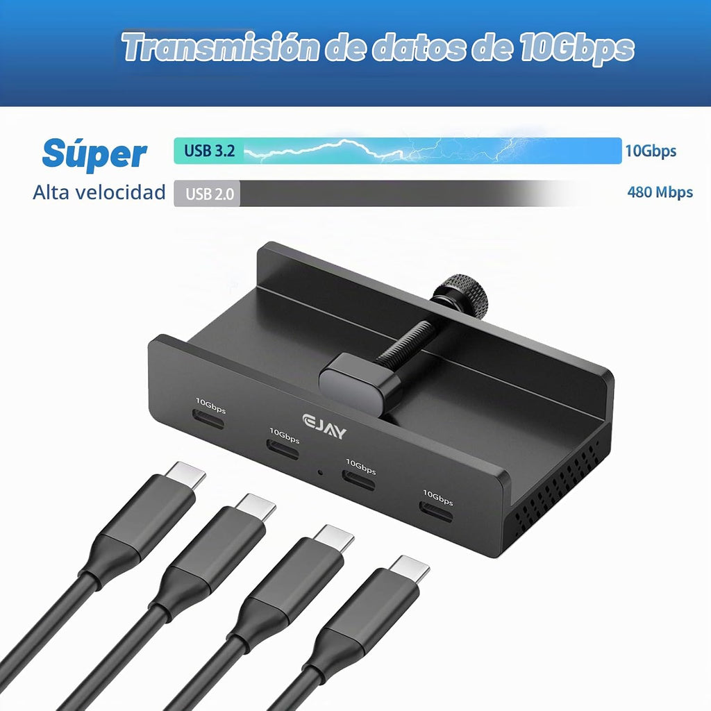 EJAY, BJ-4C-BK, hub USB 3.0 de 4 puertos