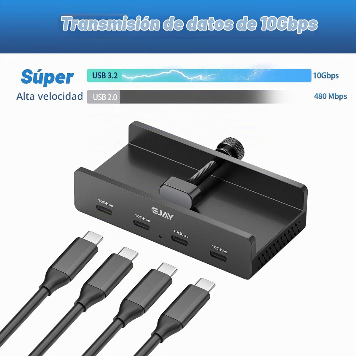 EJAY, BJ-4C-BK, hub USB 3.0 de 4 puertos