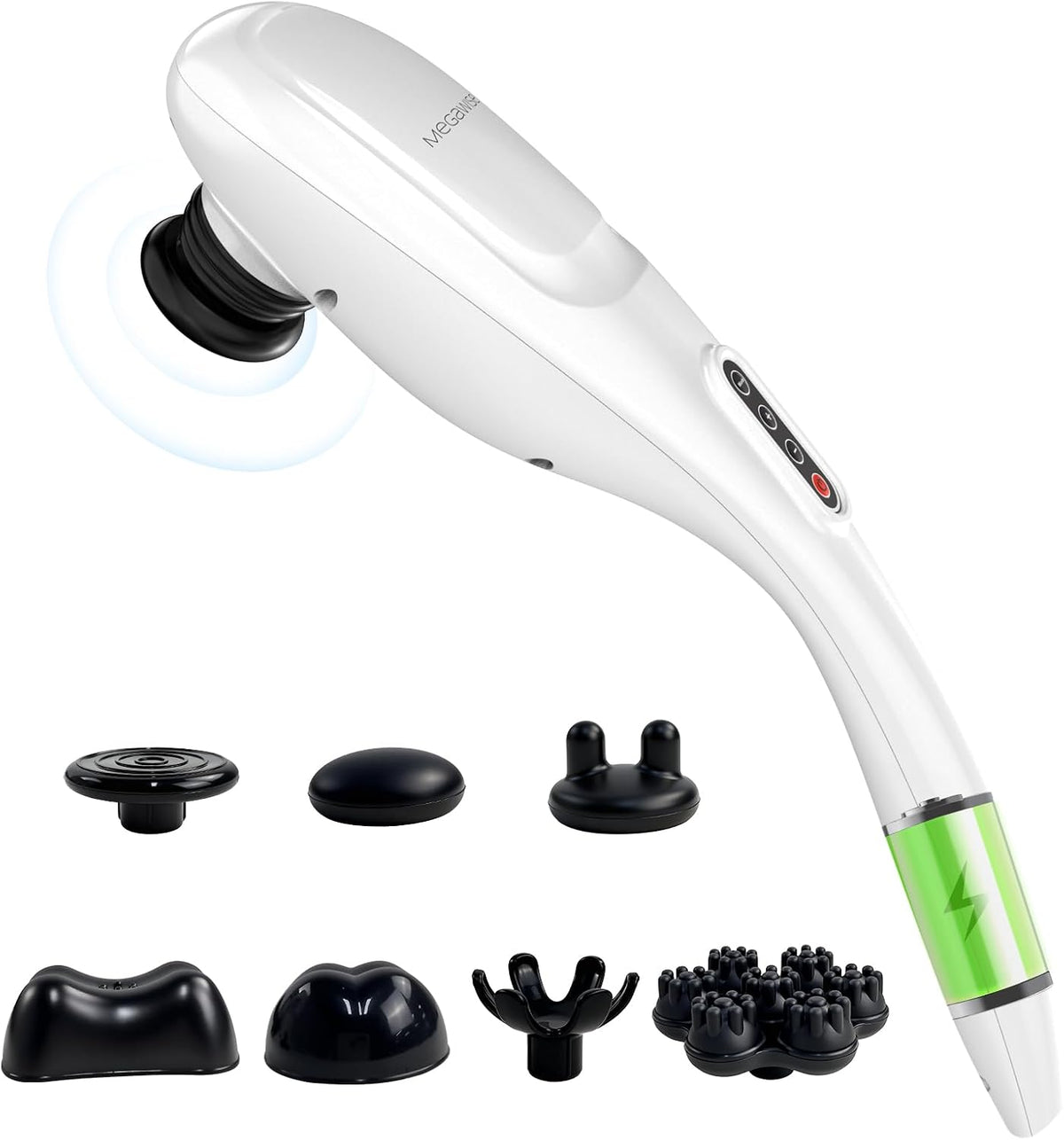 MEGAWISE Masajeador inalámbrico para espalda, hombros, cintura, piernas, batería recargable de 3200mAh, 5 velocidades y 5 +2 nodos de masaje 5 nodos duros, 2 nodos de silicona, masaje mientras se