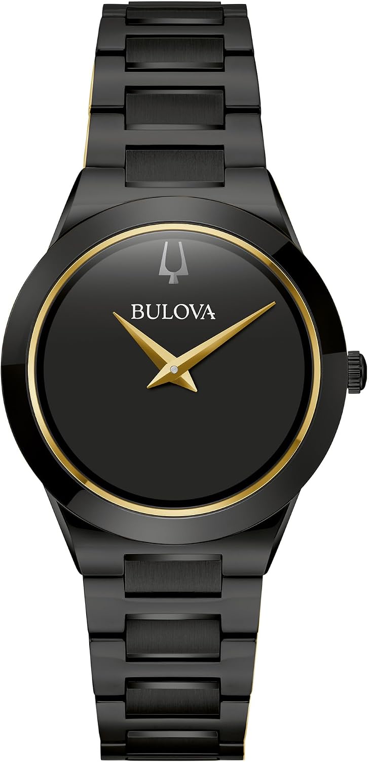 Bulova Reloj moderno de cuarzo de 2 manecillas de acero inoxidable Millenia para mujer, estilo de esfera negra: 98L314