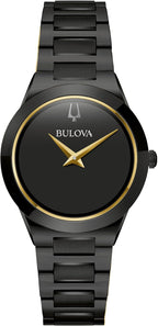 Bulova Reloj moderno de cuarzo de 2 manecillas de acero inoxidable Millenia para mujer, estilo de esfera negra: 98L314