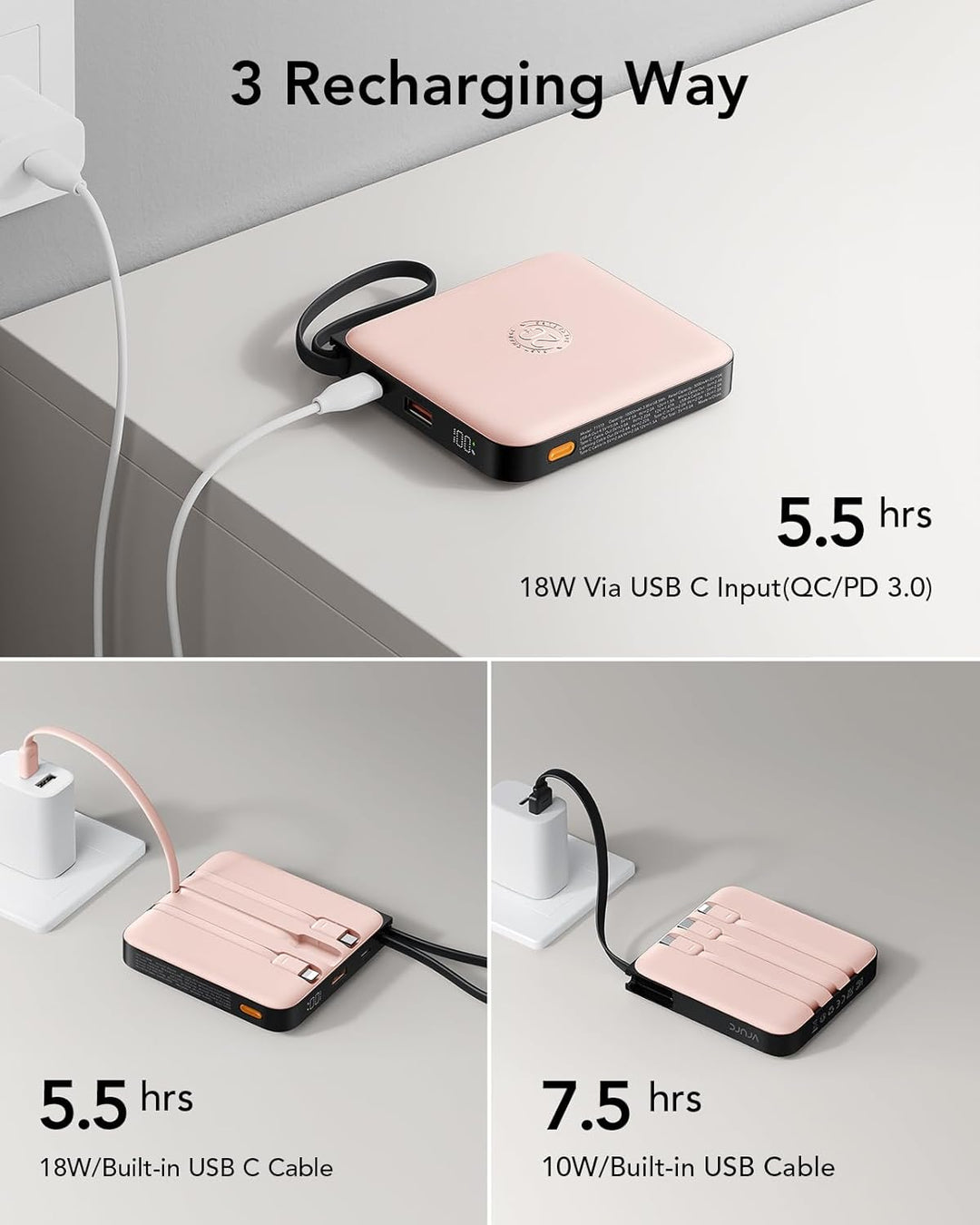 VRURC Banco de energía de 20000mAh con cables integrados, artículos...