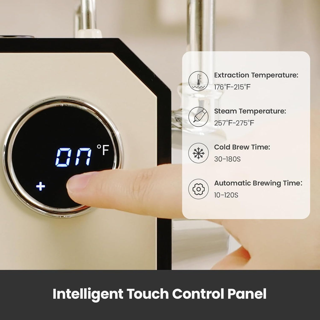 Gemilai G3006A - Máquina de café expreso, cafetera de café frío y caliente para el hogar con control de temperatura PID doble, pantalla doble, bomba de 15 bares, programa de preparación ajustable