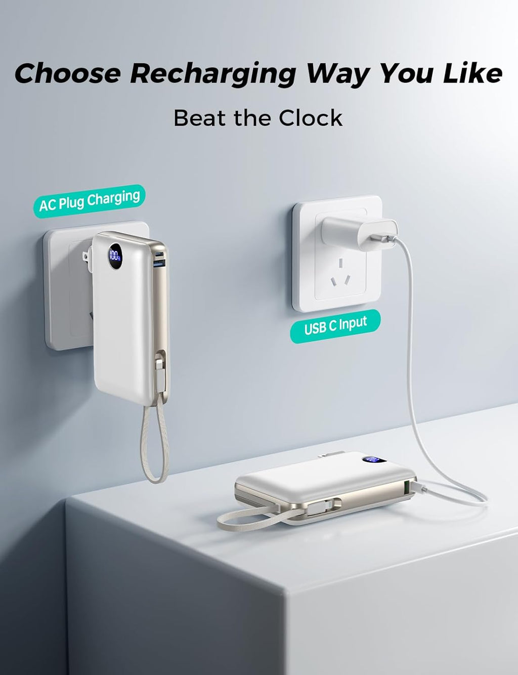 Sucrosey Banco de energía de 50,000 mAh con cable USB-C integrado y...