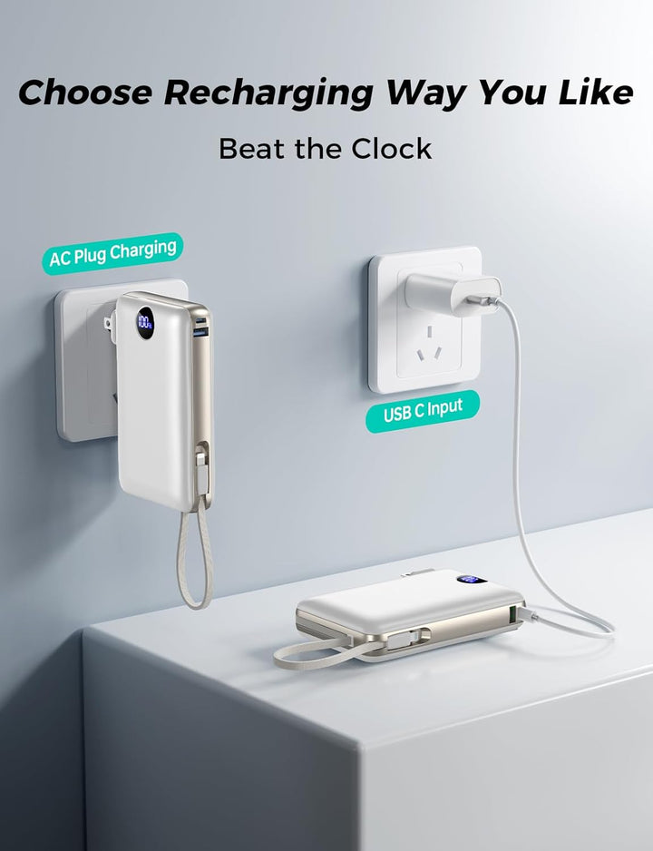 Sucrosey Banco de energía de 50,000 mAh con cable USB-C integrado y...