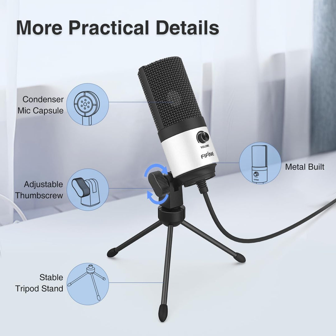 FIFINE - Micrófono USB para podcast, micrófono de grabación para PC...