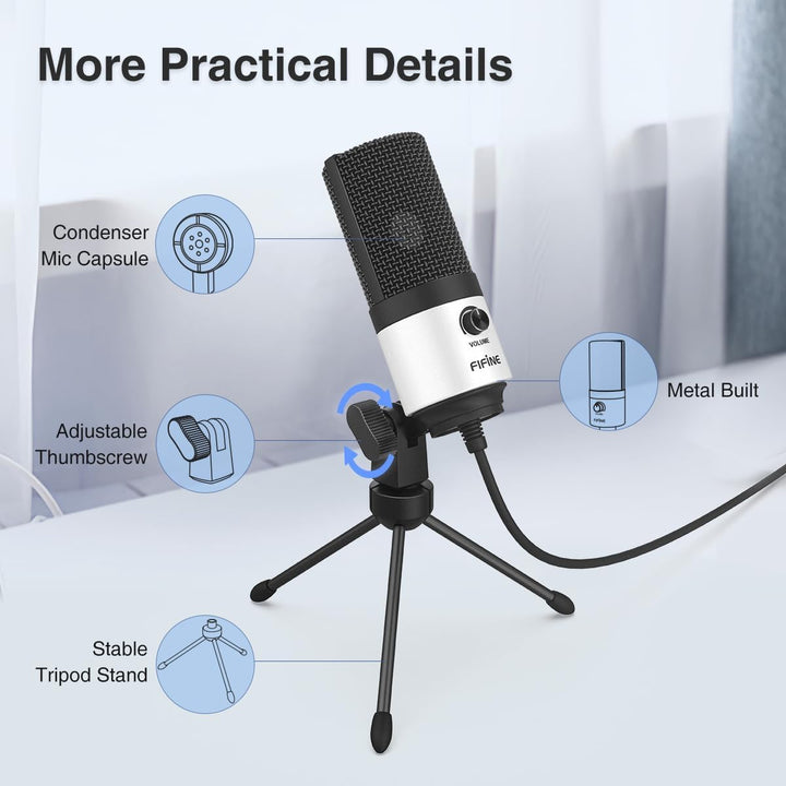FIFINE - Micrófono USB para podcast, micrófono de grabación para PC...