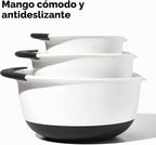 OXO Good Grips juego de 3 cuencos para mezclar de plástico, 2500 ml, blanco/negro