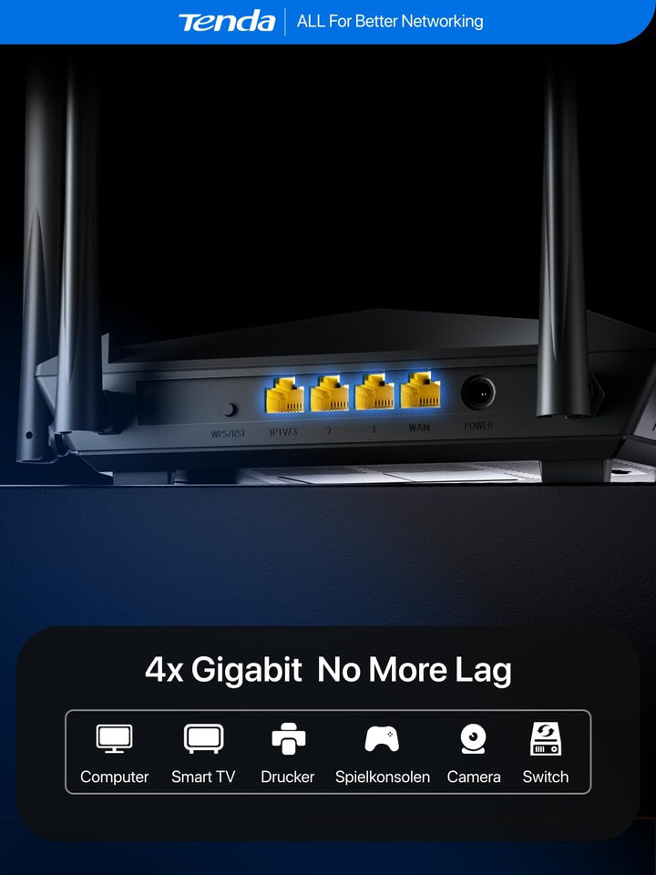 Tenda Enrutador WiFi inalámbrico Gigabit de doble banda AC1200, 4 p...