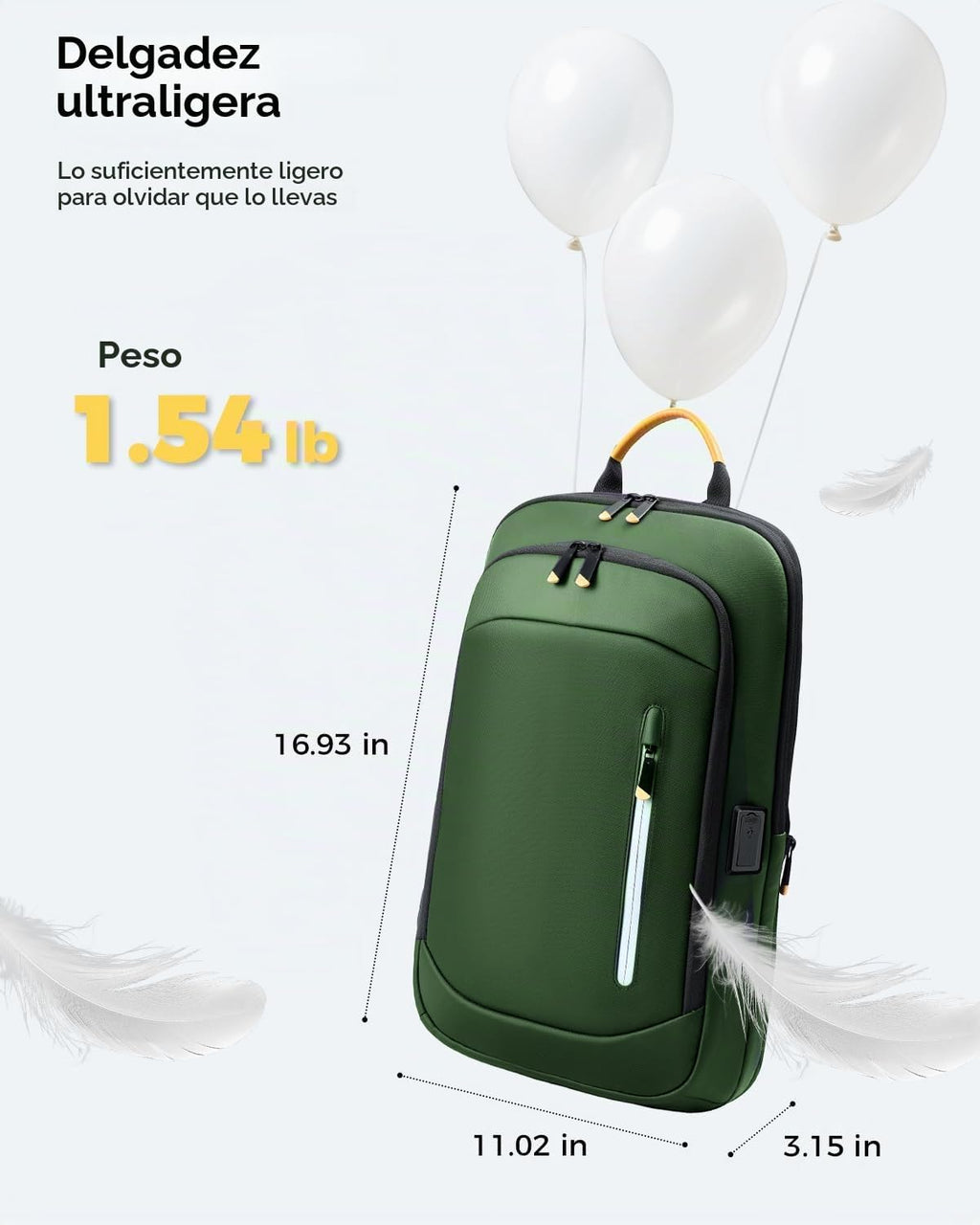 Mochila delgada para laptop para hombre, mochila de viaje de negocios de 15.6 pulgadas con puerto de carga USB, bolsa ligera de computadora de trabajo de 1.5 libras, mochila duradera