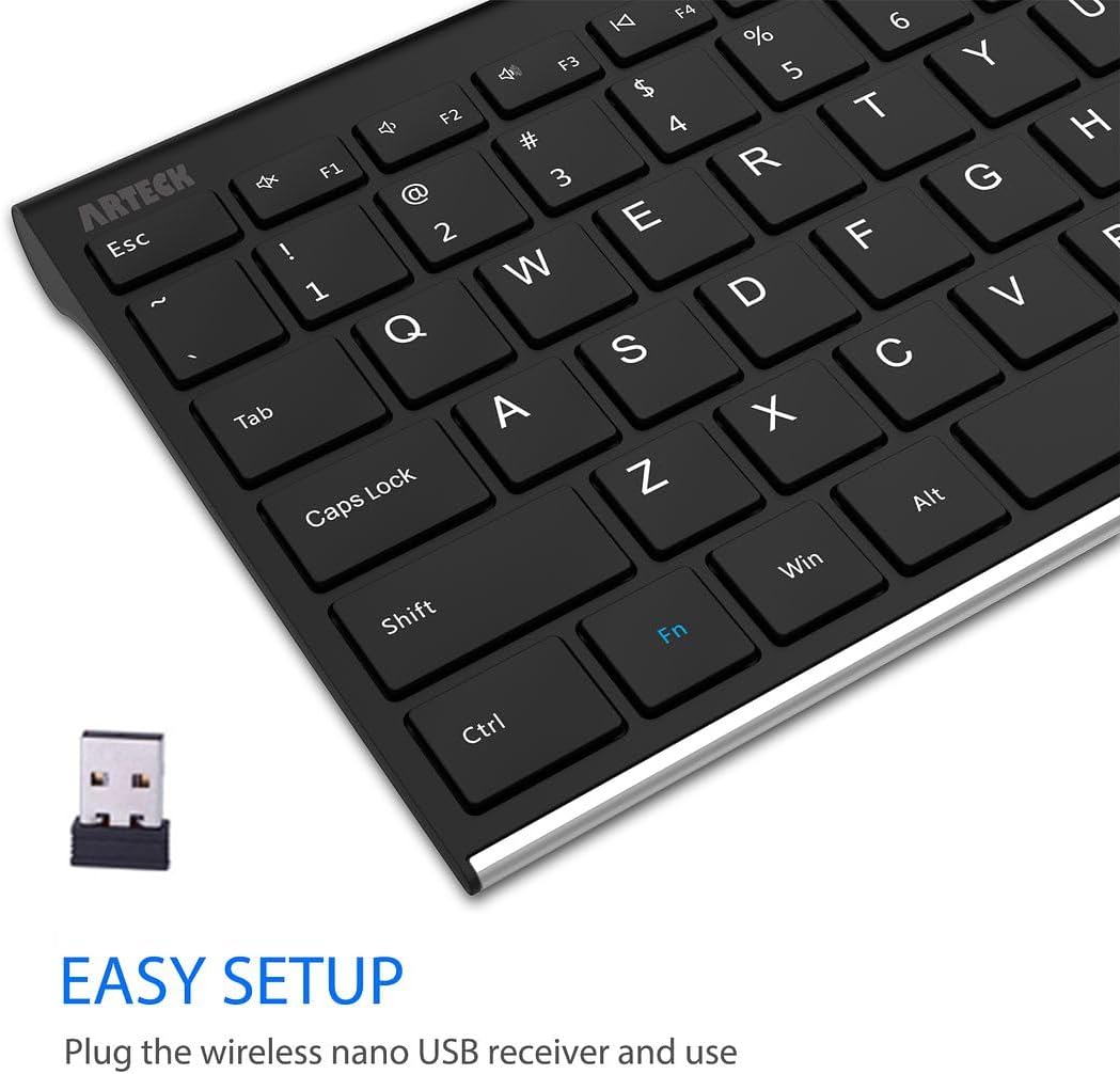 Arteck - Teclado inalámbrico de acero inoxidable ultra