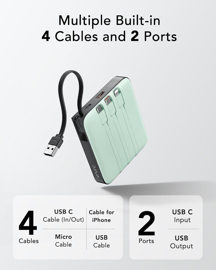 VRURC Banco de energía portátil con cables integrados, 20000mAh 22....