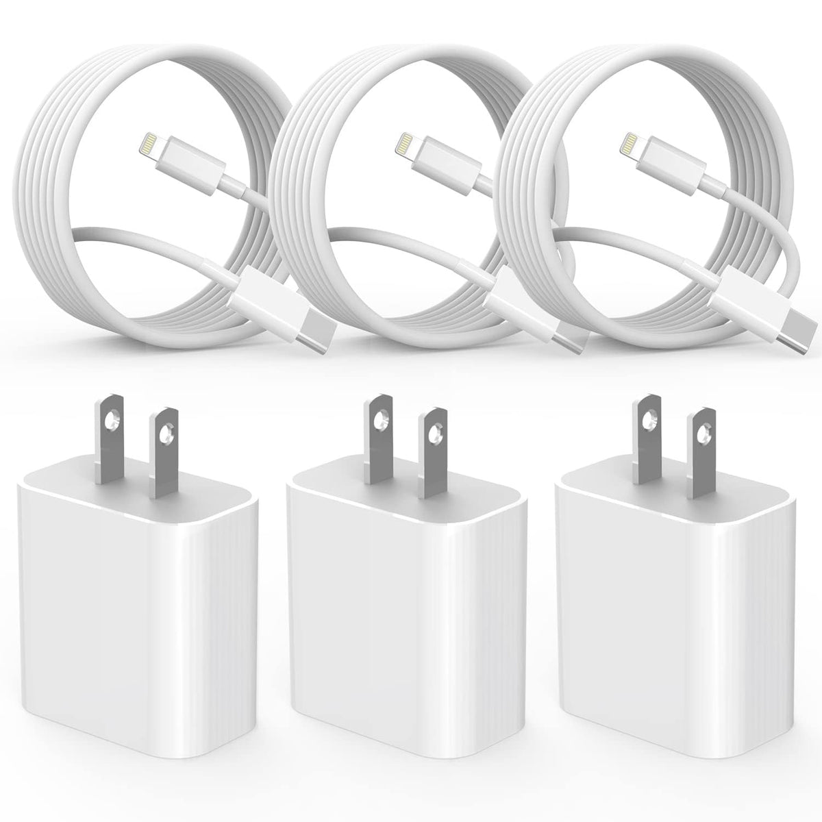 Cargador rápido para iPhone, cable de carga de teléfono, paquete de 3 cargadores de iPhone de carga rápida de 6 pies, adaptador de carga USB C de 6 pies tipo C a cable Lightning para iPhone 14 Pro Max