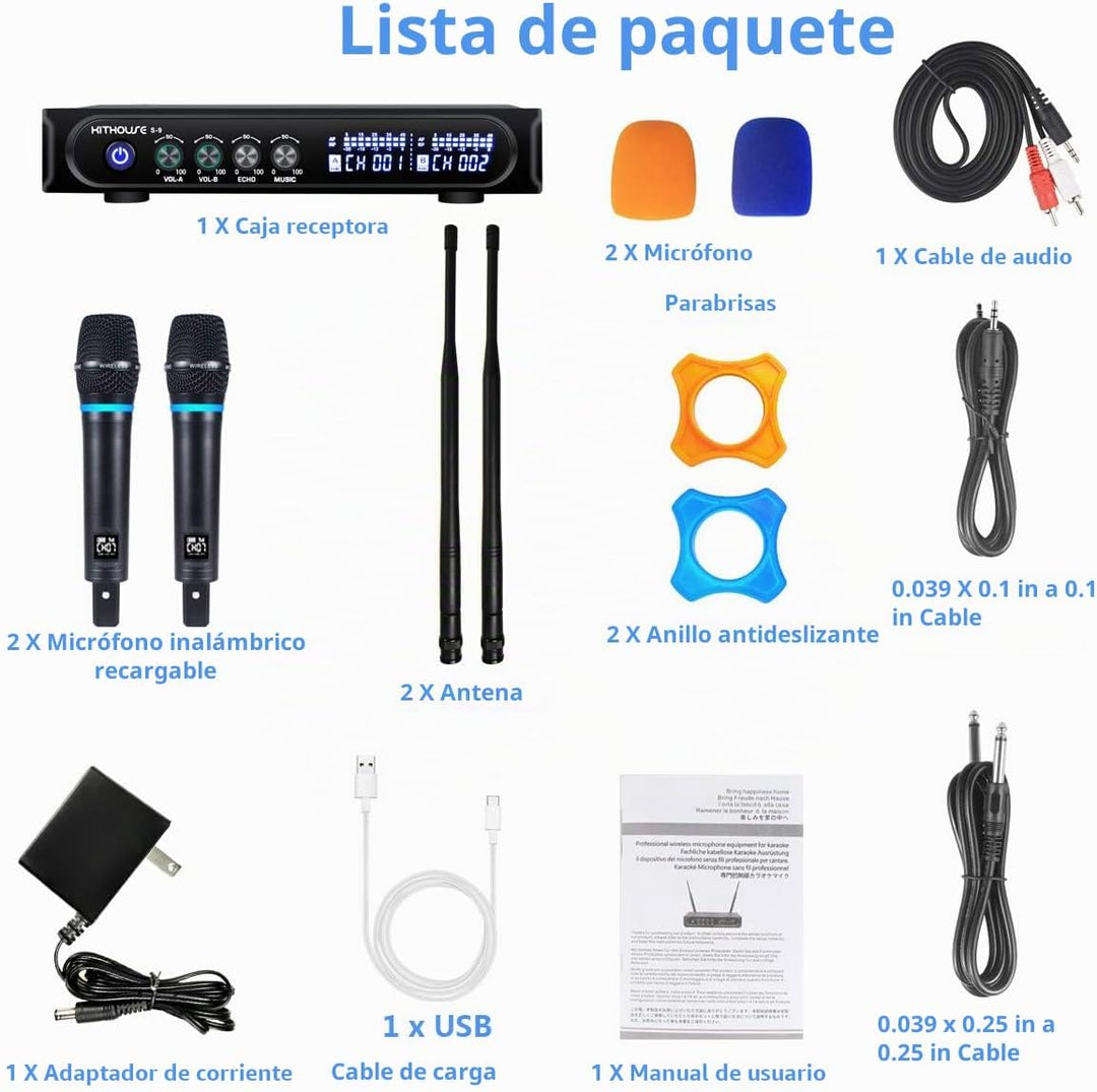 Kithouse S9 UHF Sistema de micrófono inalámbrico recargable para ka...