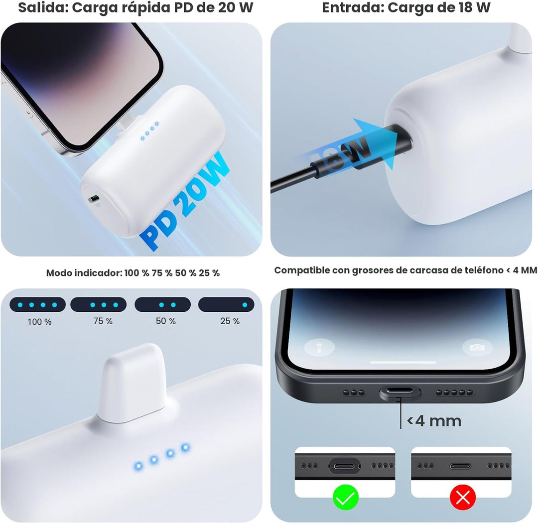 Paquete de 2 cargadores portátiles mini para iPhone, banco de energ...