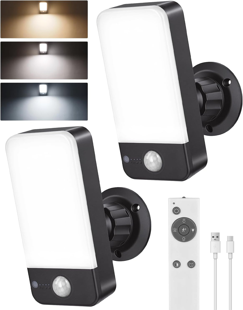 Luces de pared al aire libre con pilas recargables, sensor de movimiento
