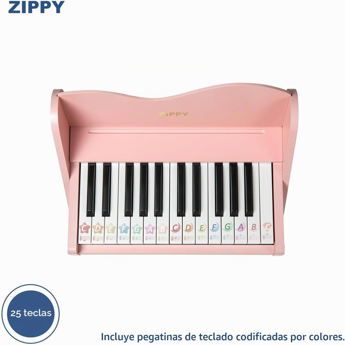 Teclado de Piano para Niños ZIPPY, Piano Digital de 25 Teclas para Niños, Volumen Ajustable, Mini Instrumento Educativo Musical de Juguete, Juguete de Madera para Niñas y Niños Pequeños (Rosa)