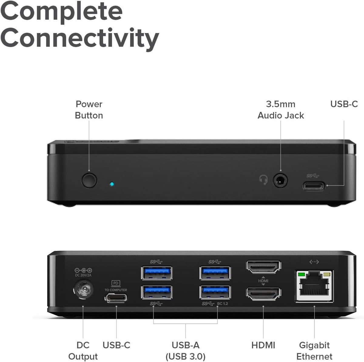 ALOGIC Estación de acoplamiento universal Twin HD, compatible con USB-C y USB-A, dual 1080p 60Hz HDMI, USB-C y 4 puertos USB-A, Gigabit Ethernet, conector de audio, base para laptop para Windows y Mac